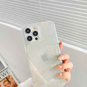 Laser Glitter Heart Pattern iPhone 12/13 Case Hard Back Case for Girls Wommen